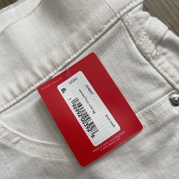 NEW Spanx Seamed Front Wide Leg Jeans Large TALL High Rise Shaping Ecru White - Picture 8 of 14